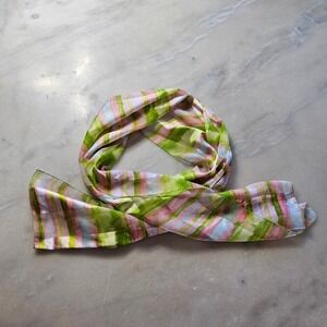 Green Pink Striped Scarf Lightweight Sheer Spring Summer Accessory